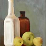 White Bottle and Fruit, oil on canvas, by Alan Mast